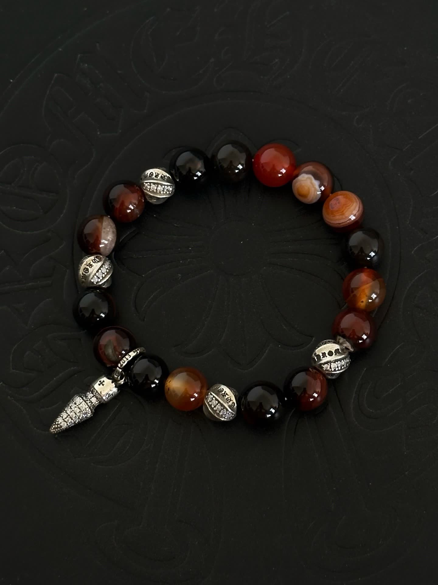 Chrome Hearts Beaded Bracelet with Silver Charms